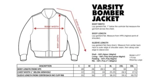 Varsity Jacket Size chart